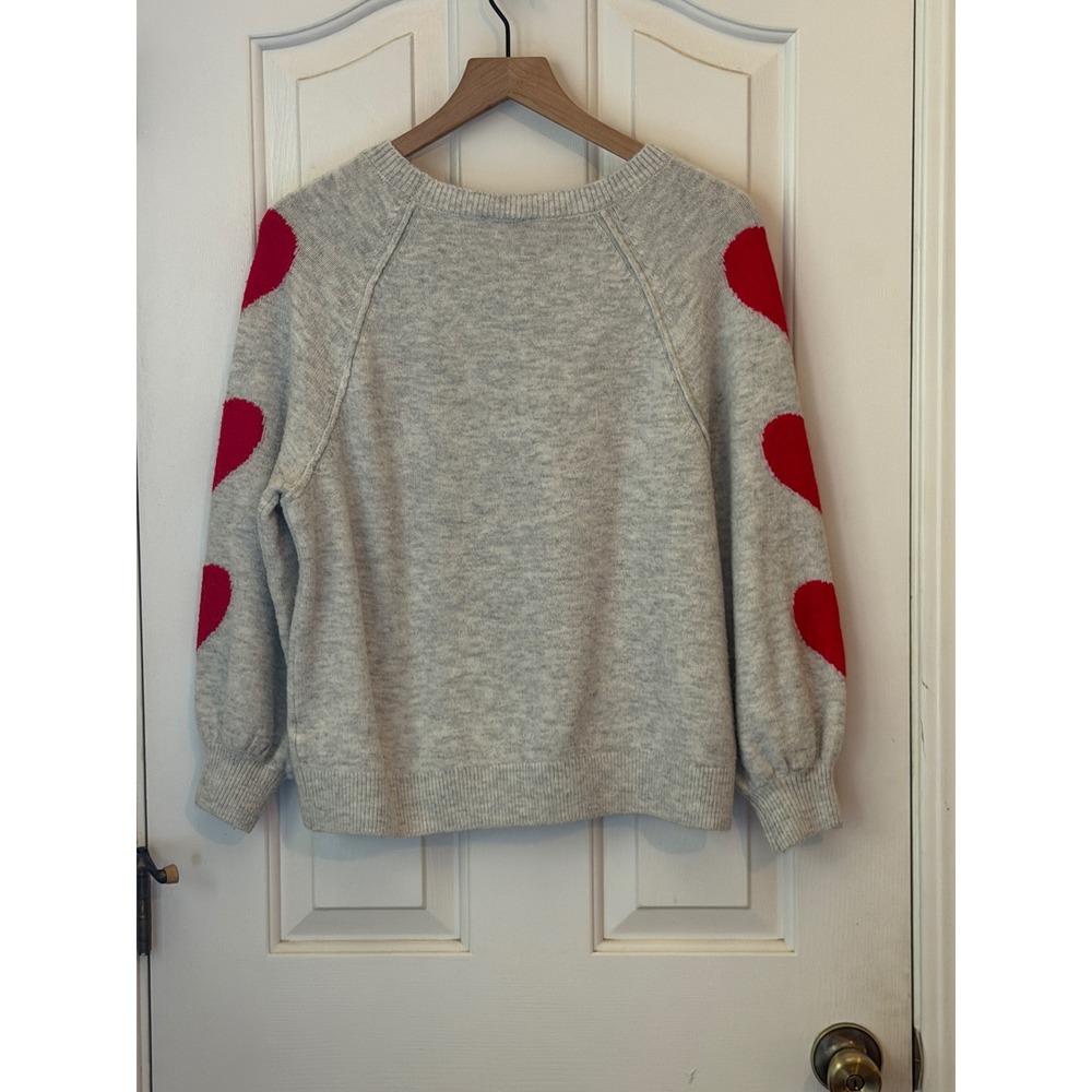 CeCe | Heart Print Raglan Sweater Medium Gray Valentine's Crewneck Pullover - Picture 5 of 11